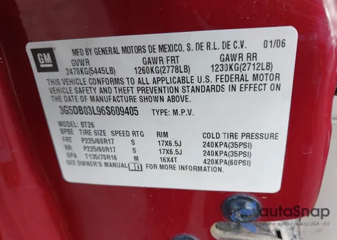 2006 Buick Rendezvous Cx z USA, uszkodzony, nr VIN 3G5DB03L96S609405